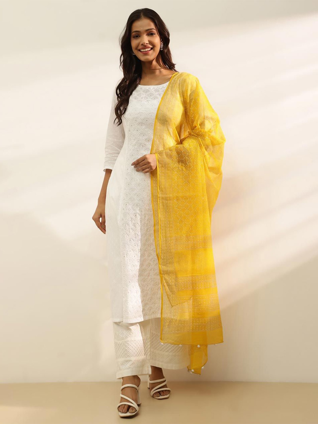 

Fabindia Printed Cotton Silk Dupatta, Mustard