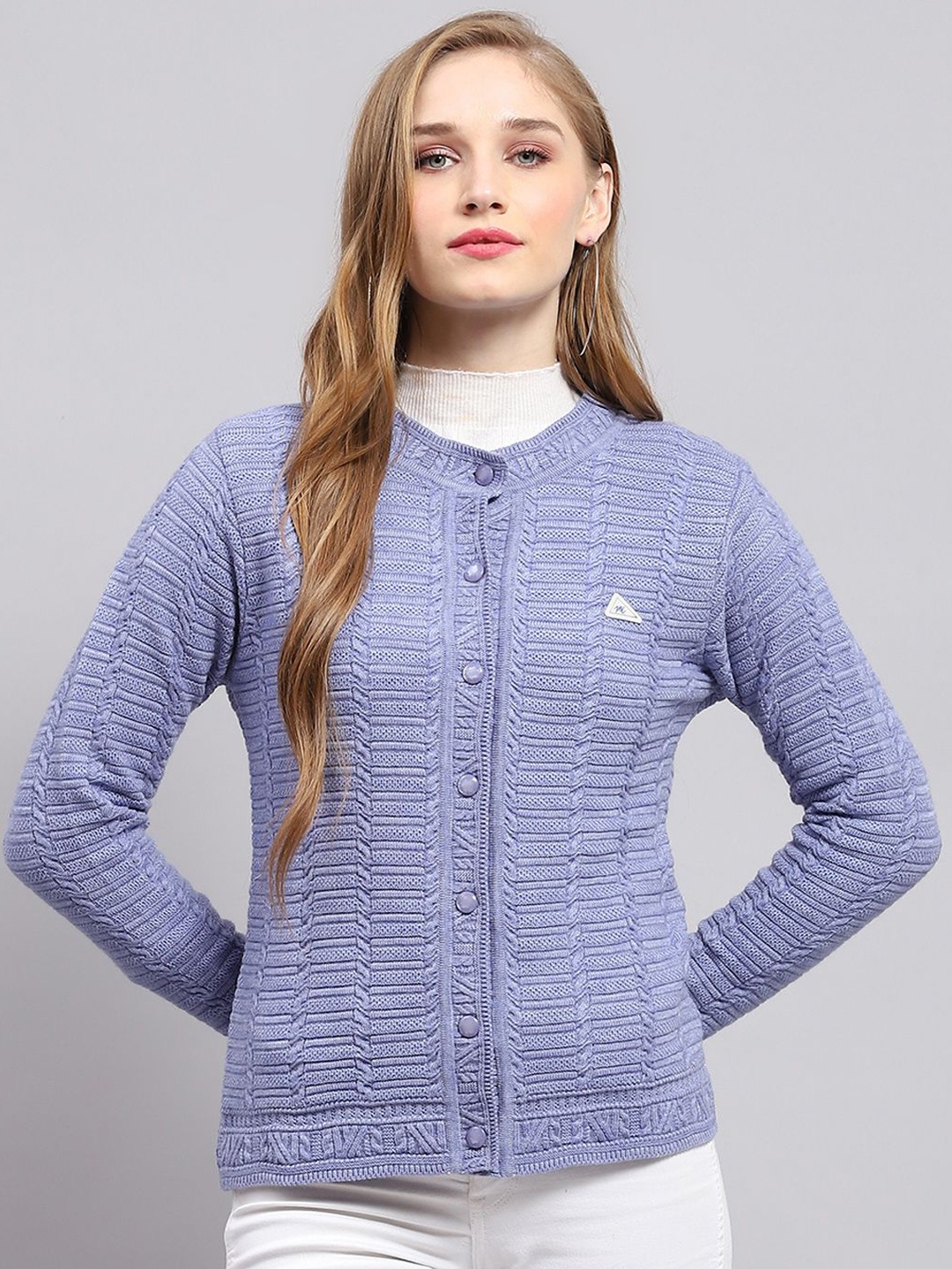 

Monte Carlo Women Cable Knit Woollen Cardigan, Purple