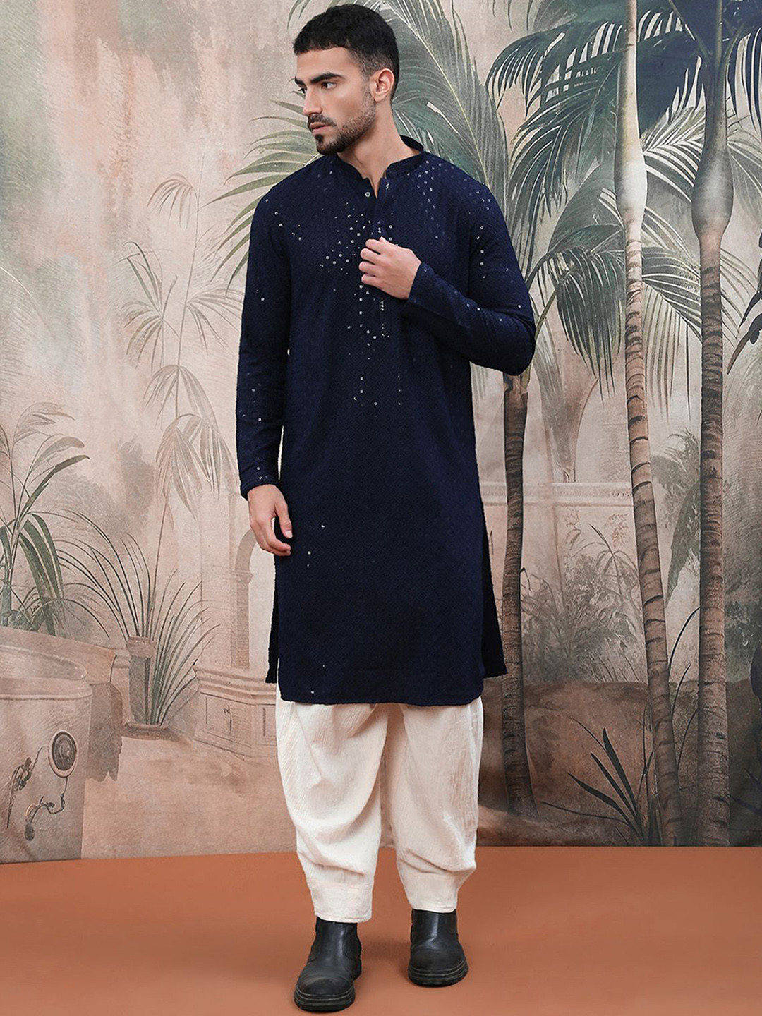 

Sangria Sequin Exquisite Chikankari Work Kurta, Blue