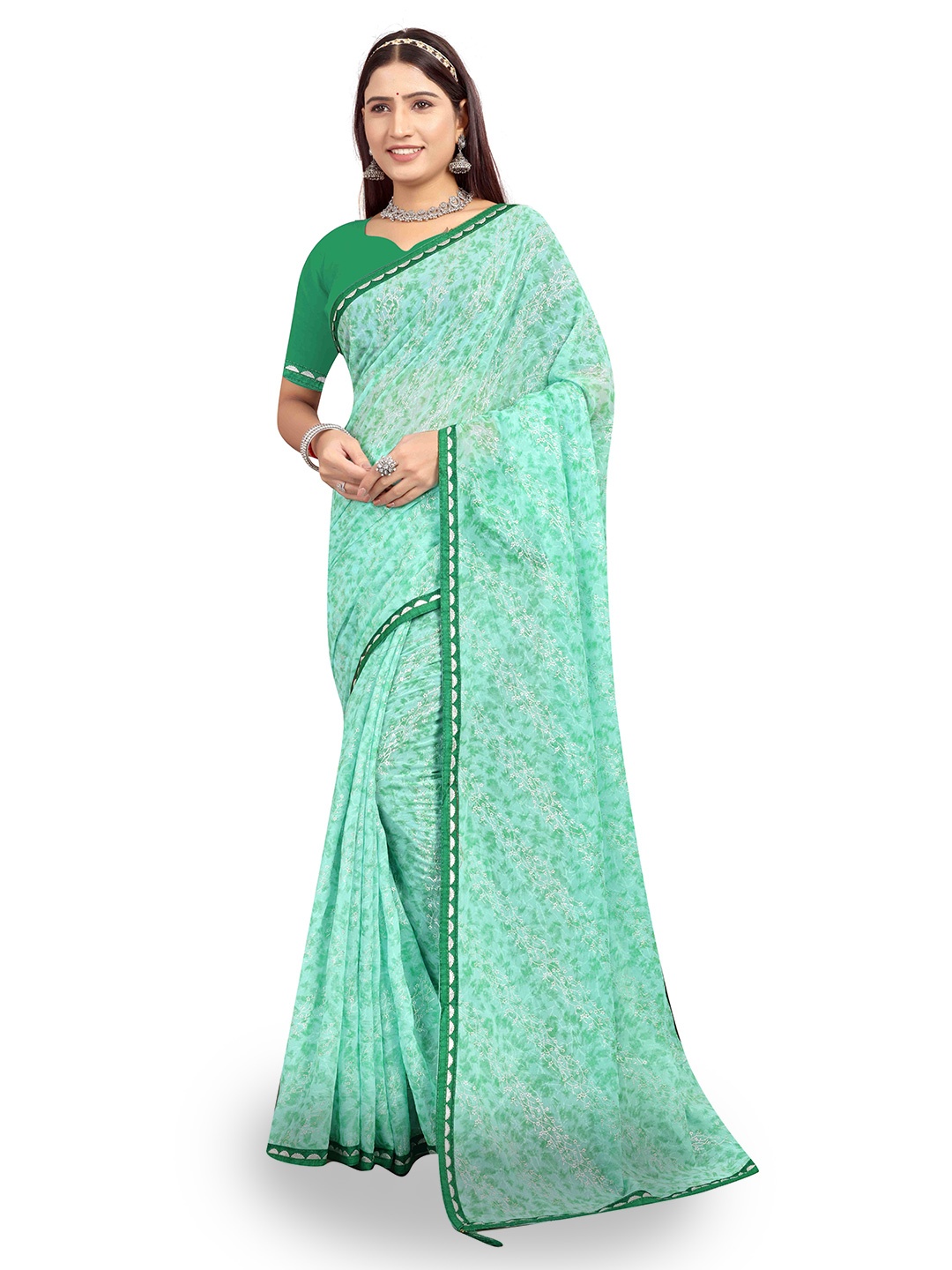 

shree krishna fashion Floral Art Silk Saree, Blue