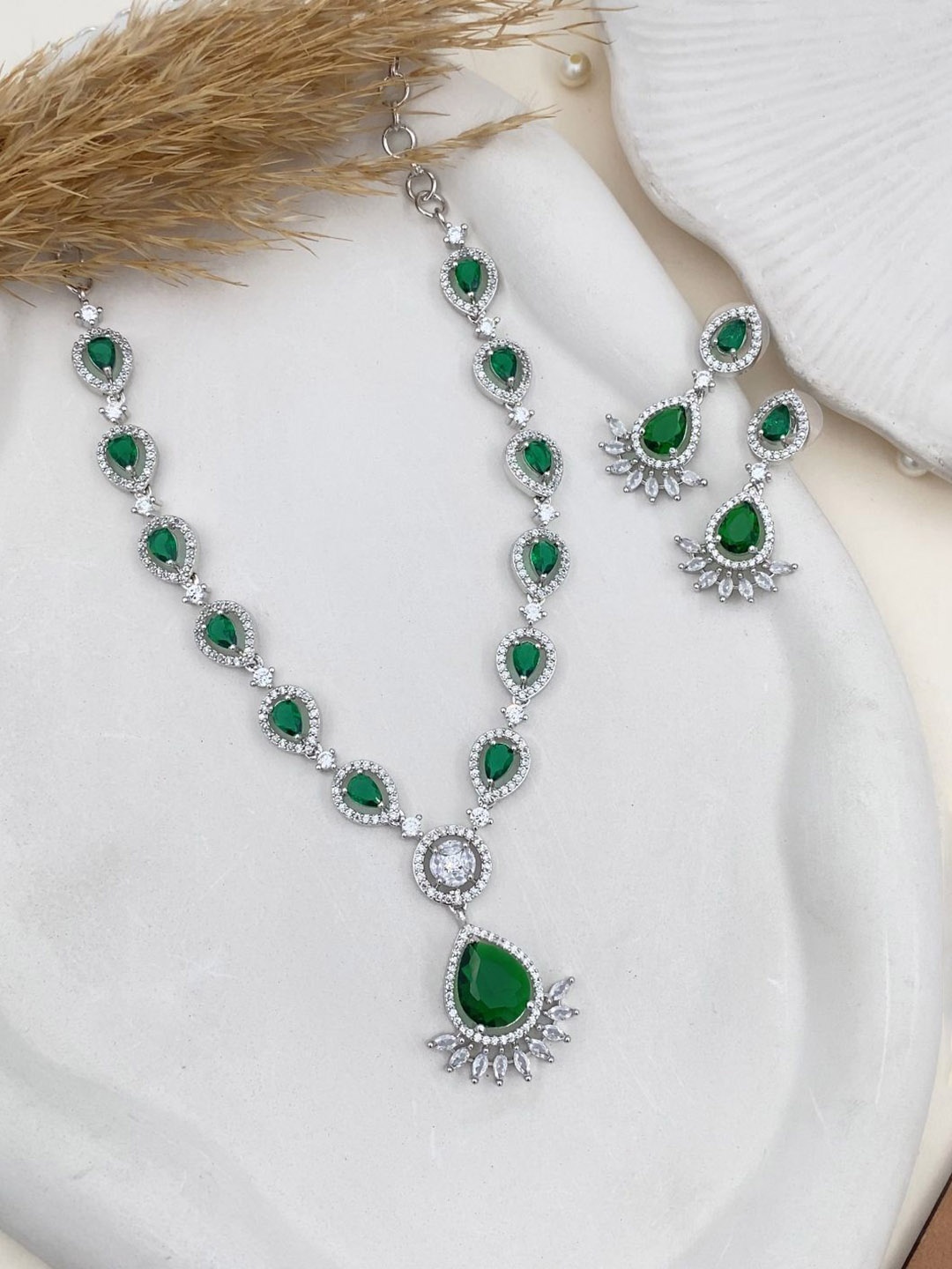 

Rare Bello Sliver Plated American Diamond Studded Jewellery Set, Silver