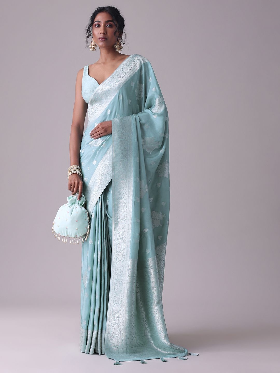 

KALKI Fashion Woven Design Zari Silk Blend Ready To Wear Saree, Blue