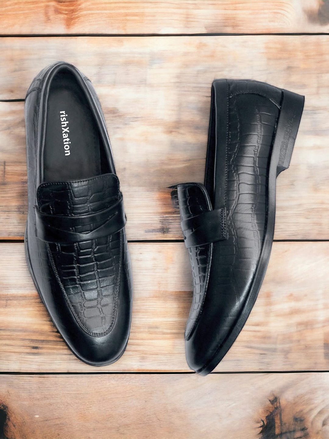 

rishXation Men Leather Formal Loafers, Black