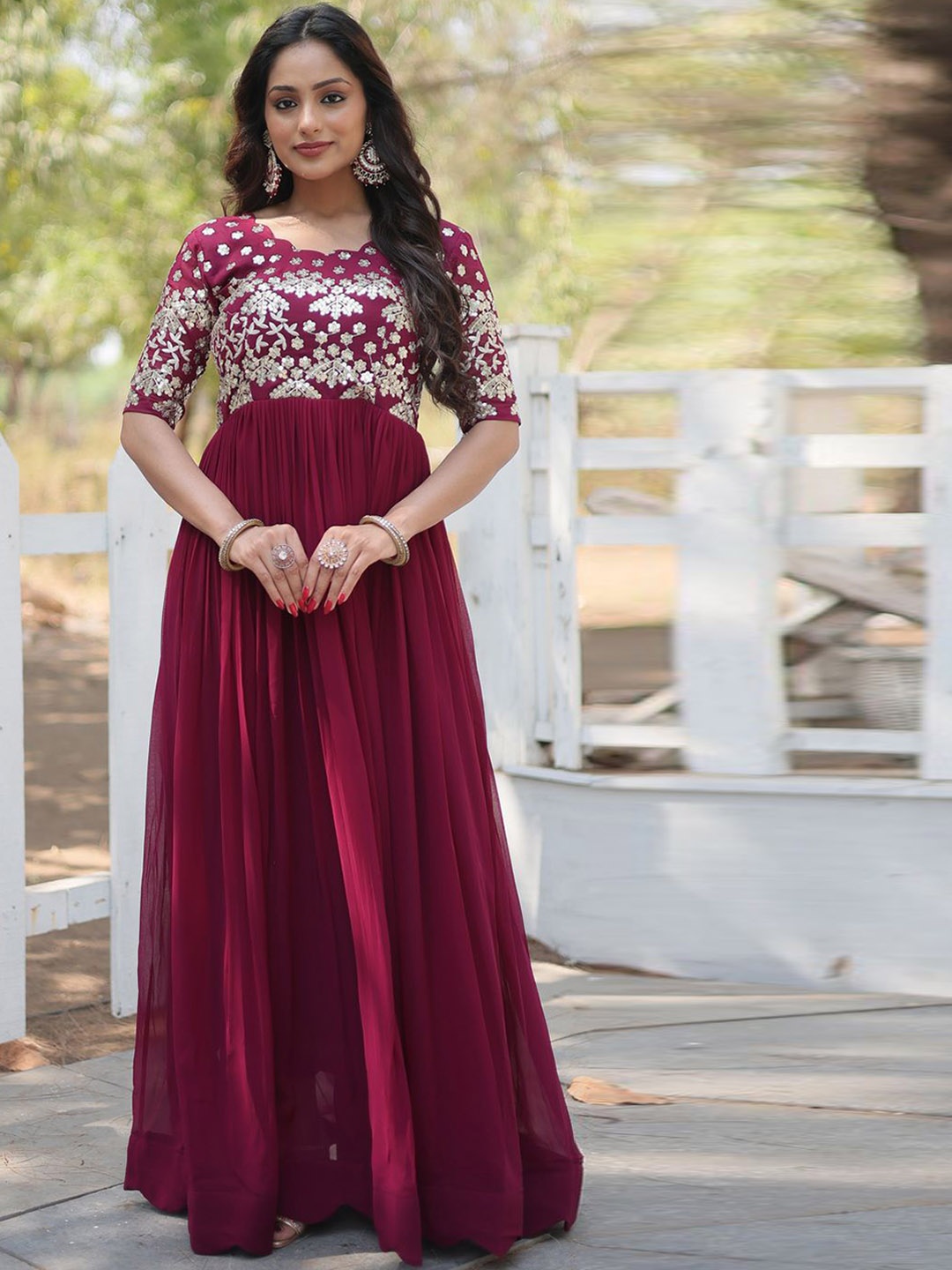 

Ethnic Yard Embroidered Gown Maxi Ethnic Dresses, Purple