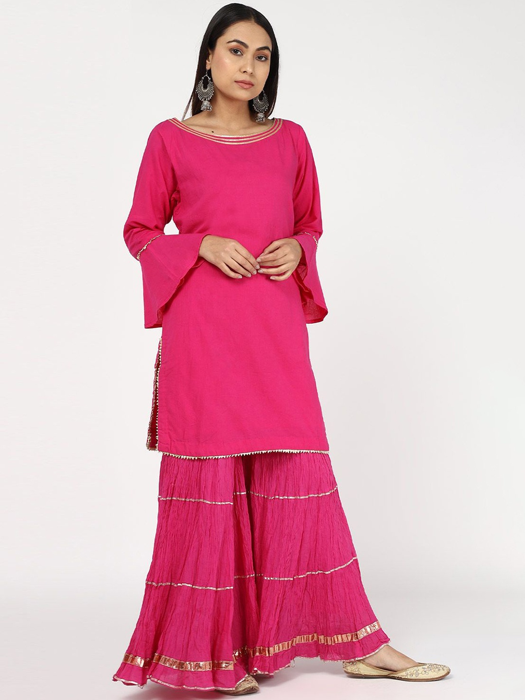 

KHUSHBOO AND PANKAJ Women Regular Gotta Patti Pure Cotton Kurta with Sharara, Pink