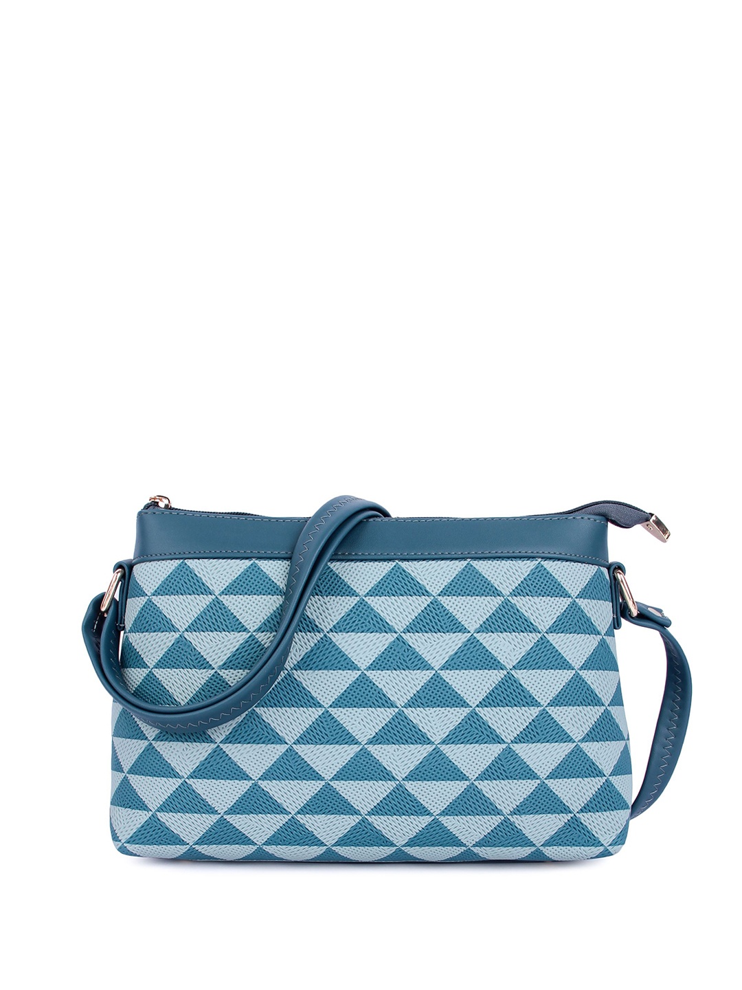 

ShopMantra Geometric Textured PU Structured Sling Bag with Cut Work, Blue