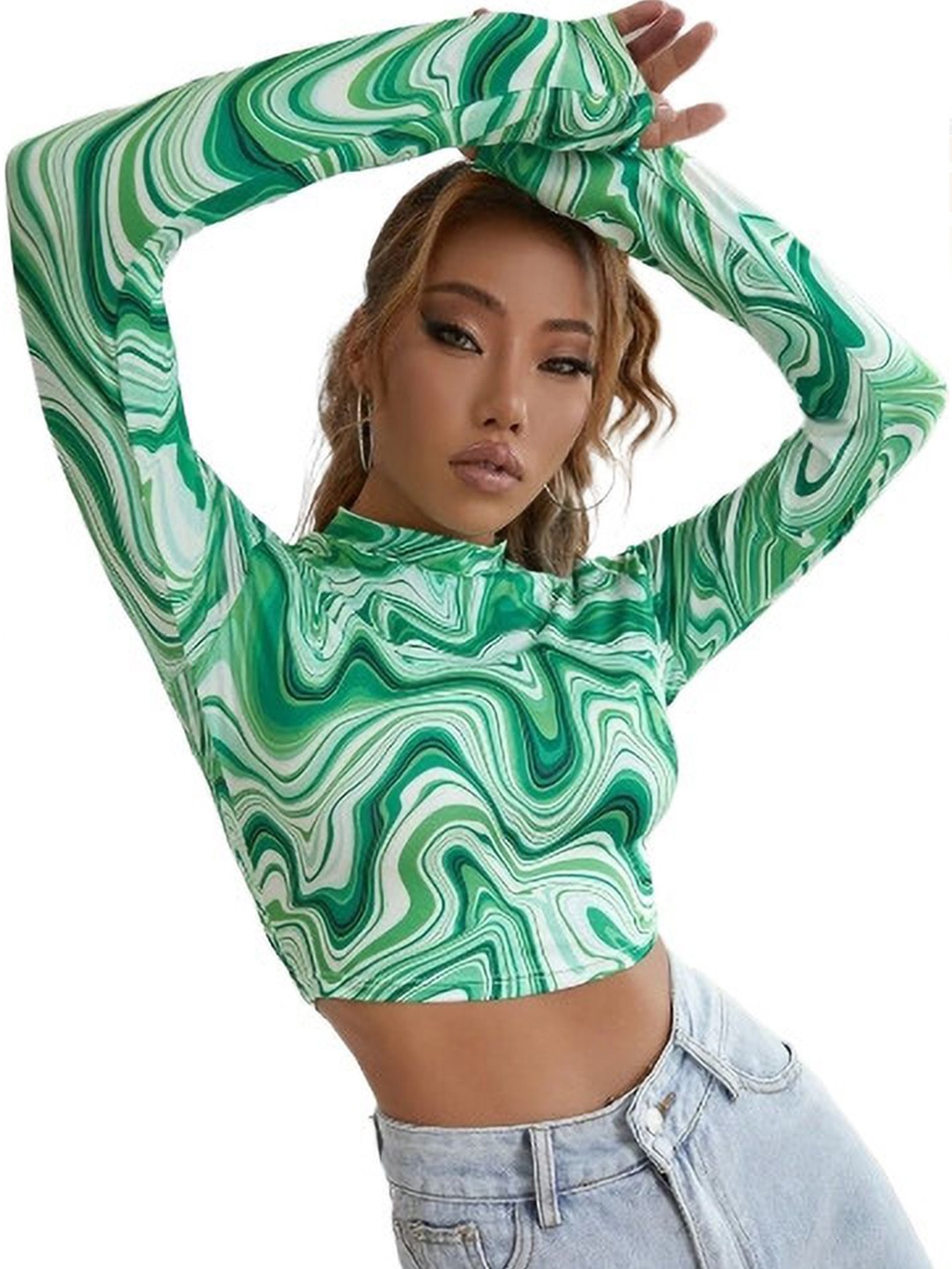 

NiloBerry Tropical Print Crop Top, Green