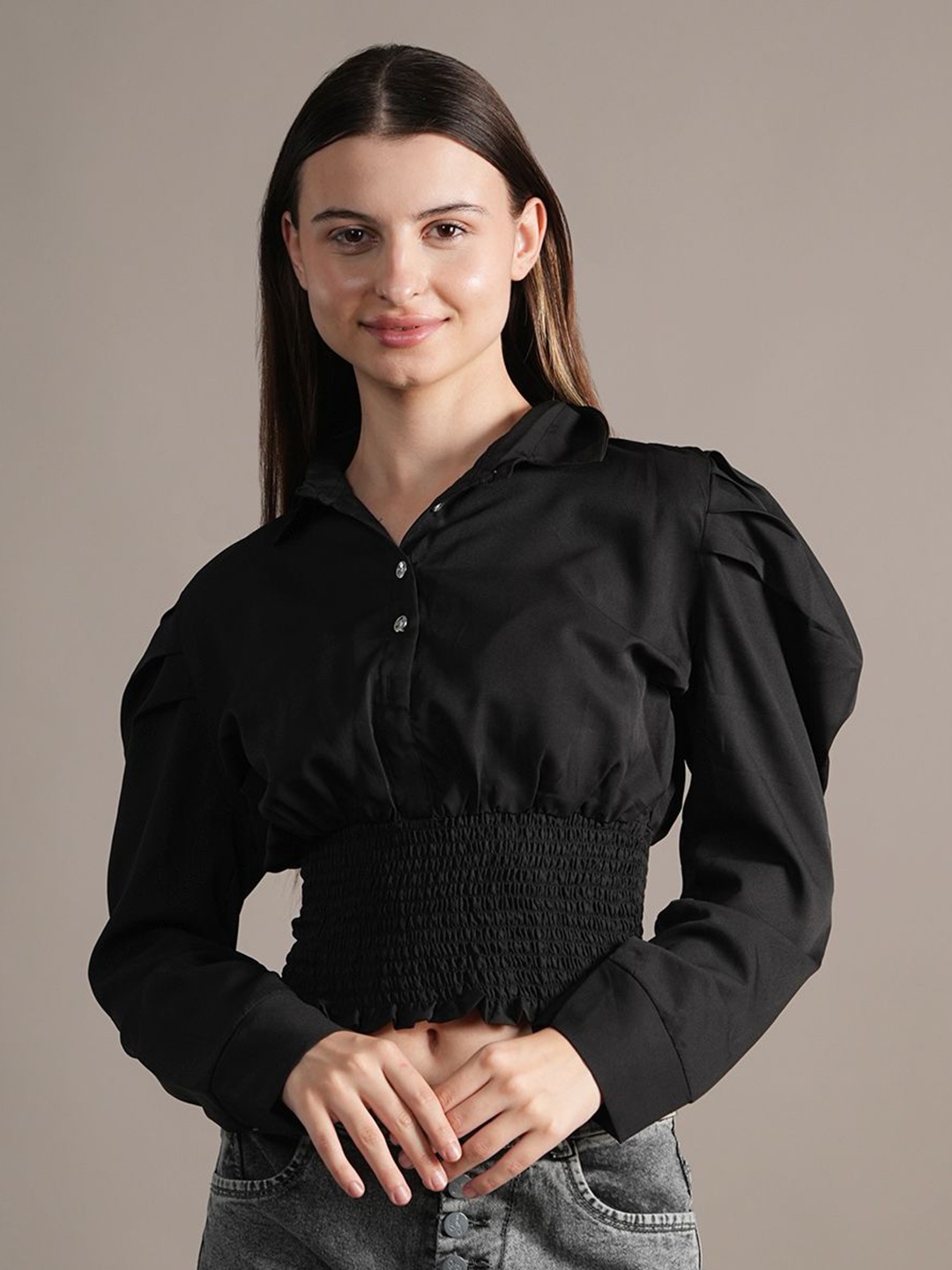 

Belfry Crepe Crop Top, Black