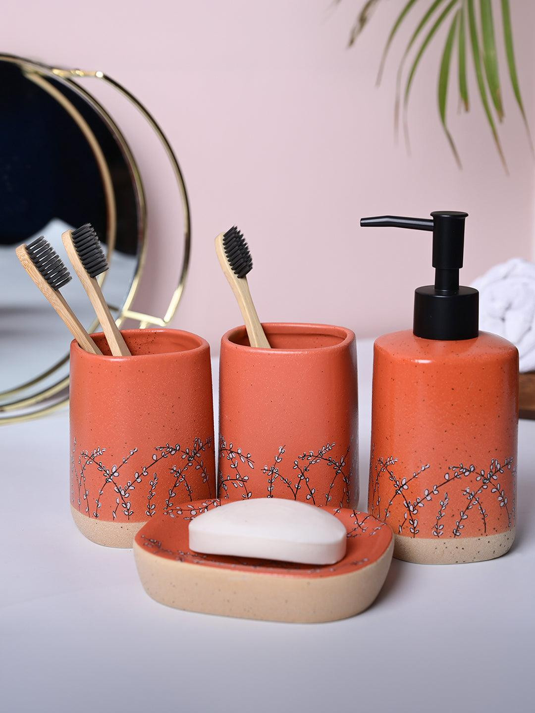 

MARKET99 Orange & Black 4 piece Floral Ceramic Bath Accessories Set