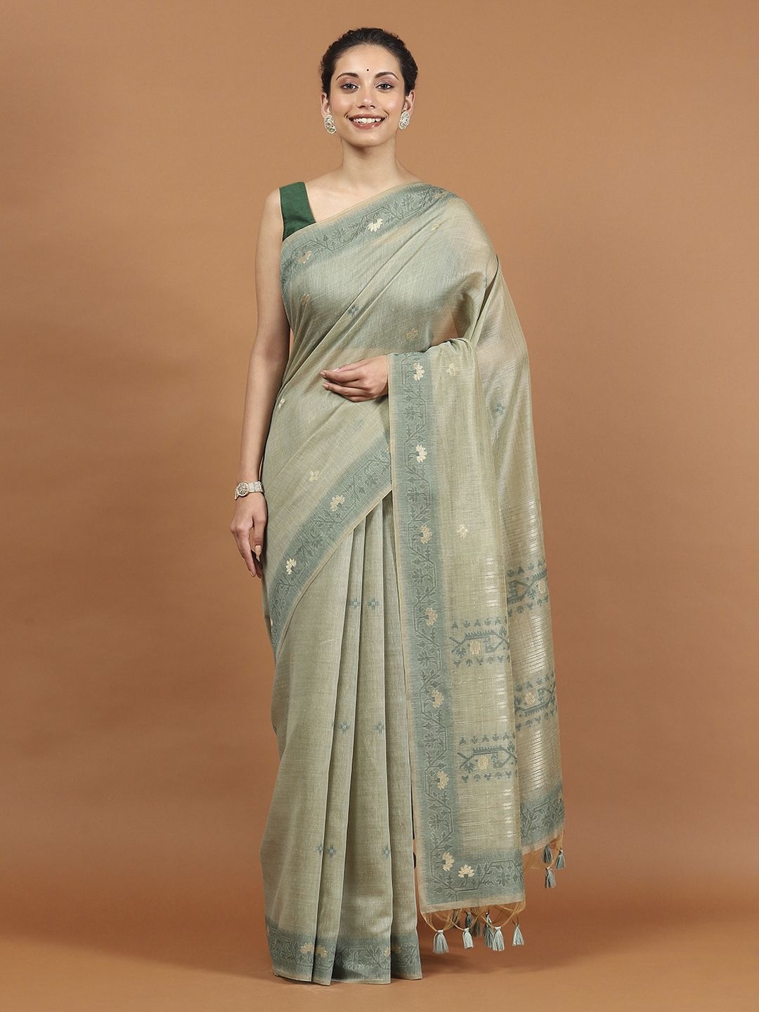 

Meena Bazaar Woven Design Zari Art Silk Saree, Beige