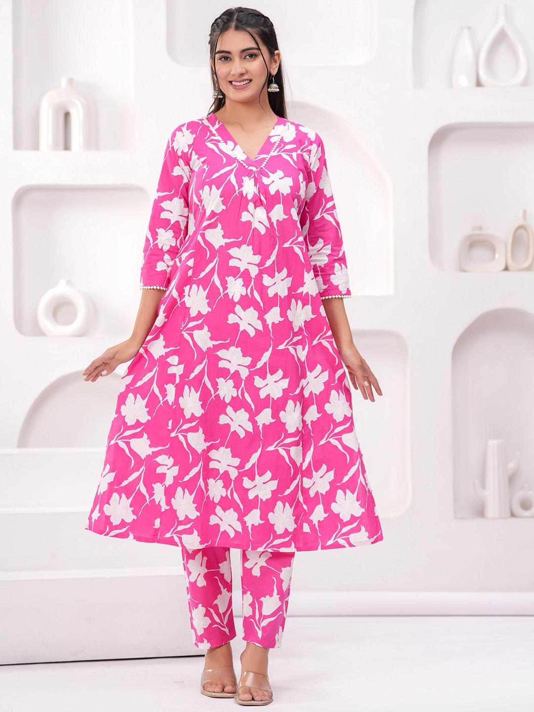 

Nayo Women Printed 2 Piece Cotton Co Ord Set, Pink