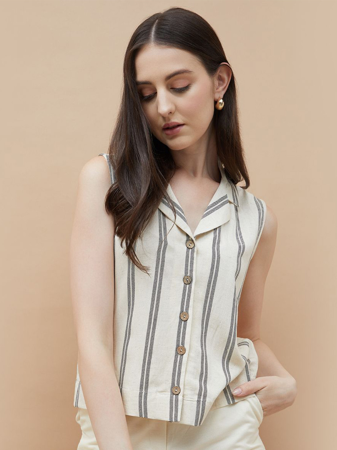

CODE by Lifestyle Women Striped Cotton Top, Off white