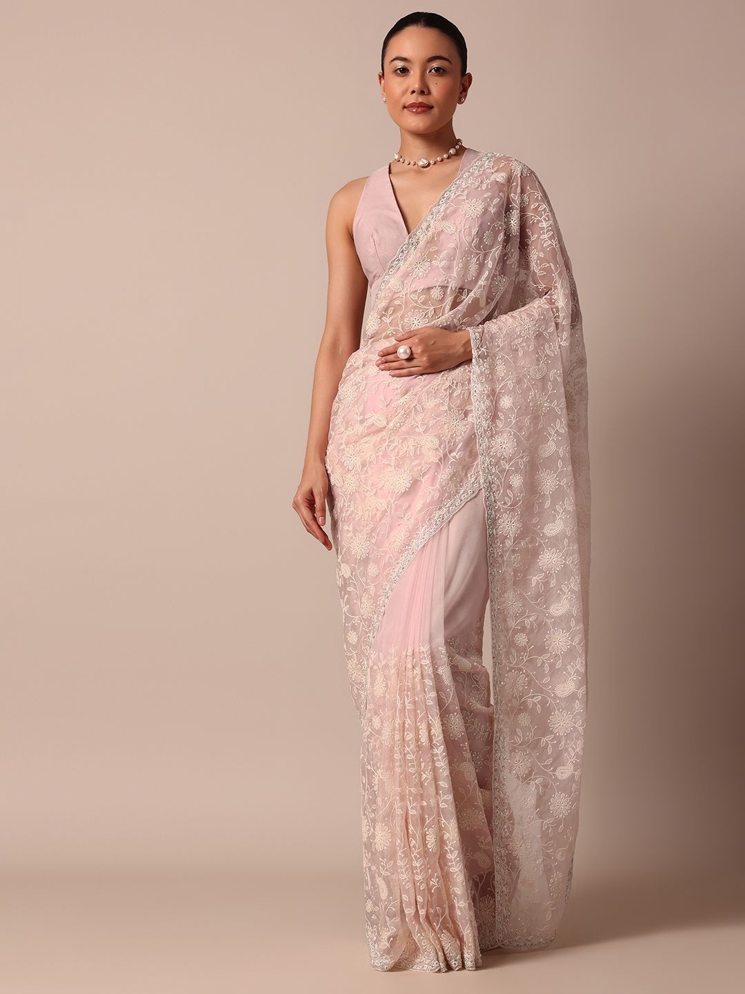 

KALKI Fashion Floral Organza Ready To Wear Saree, Pink
