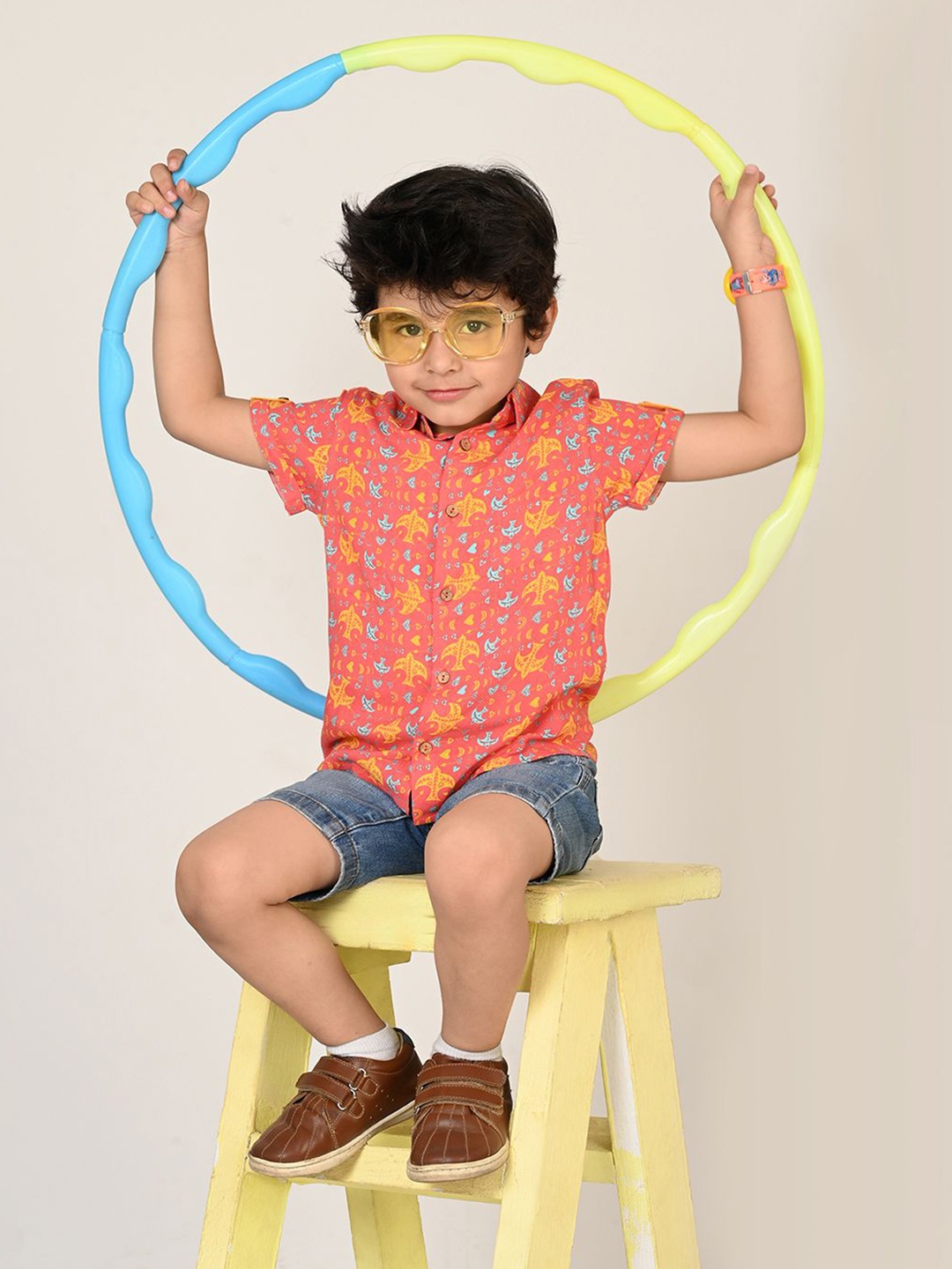 

LIL DRAMA Boys Classic Floral Opaque Printed Casual Shirt, Orange