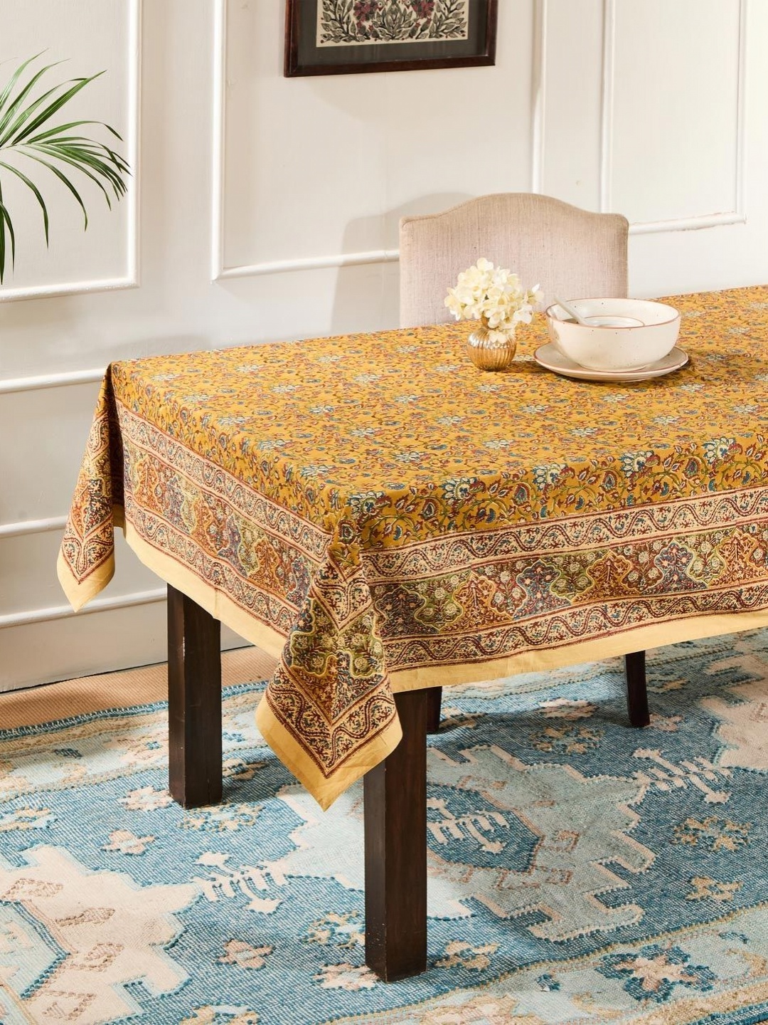 

Fabindia Yellow Floral Cotton 6-Seater Table Cover
