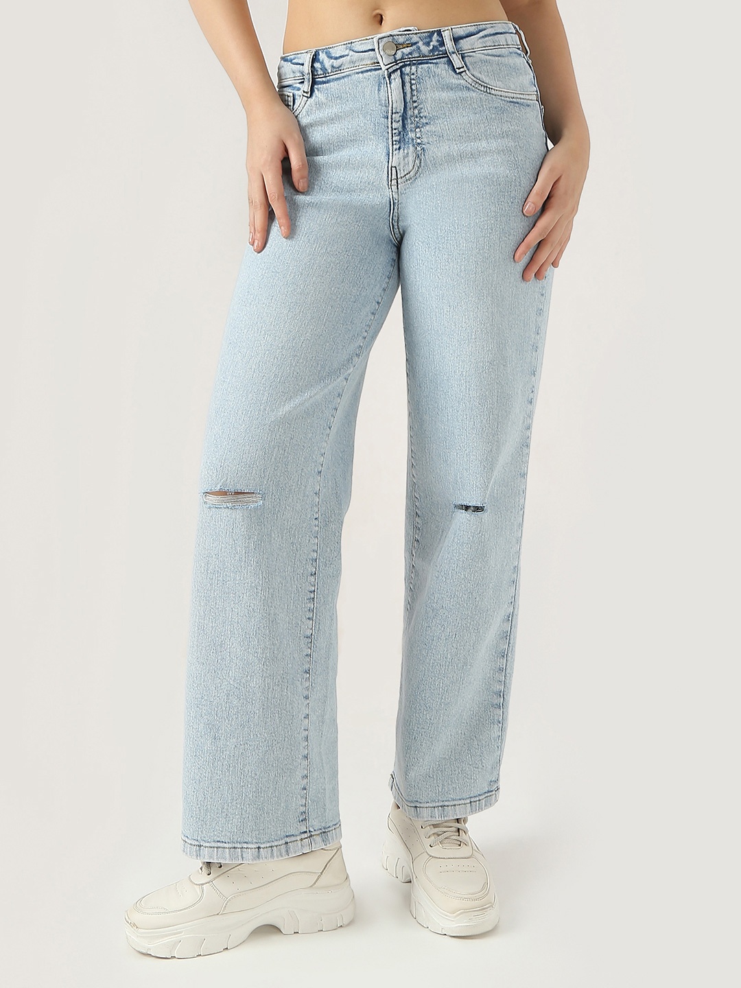 

Kraus Jeans Women Wide Leg High-Rise Mildly Distressed Light Fade Jeans, Blue