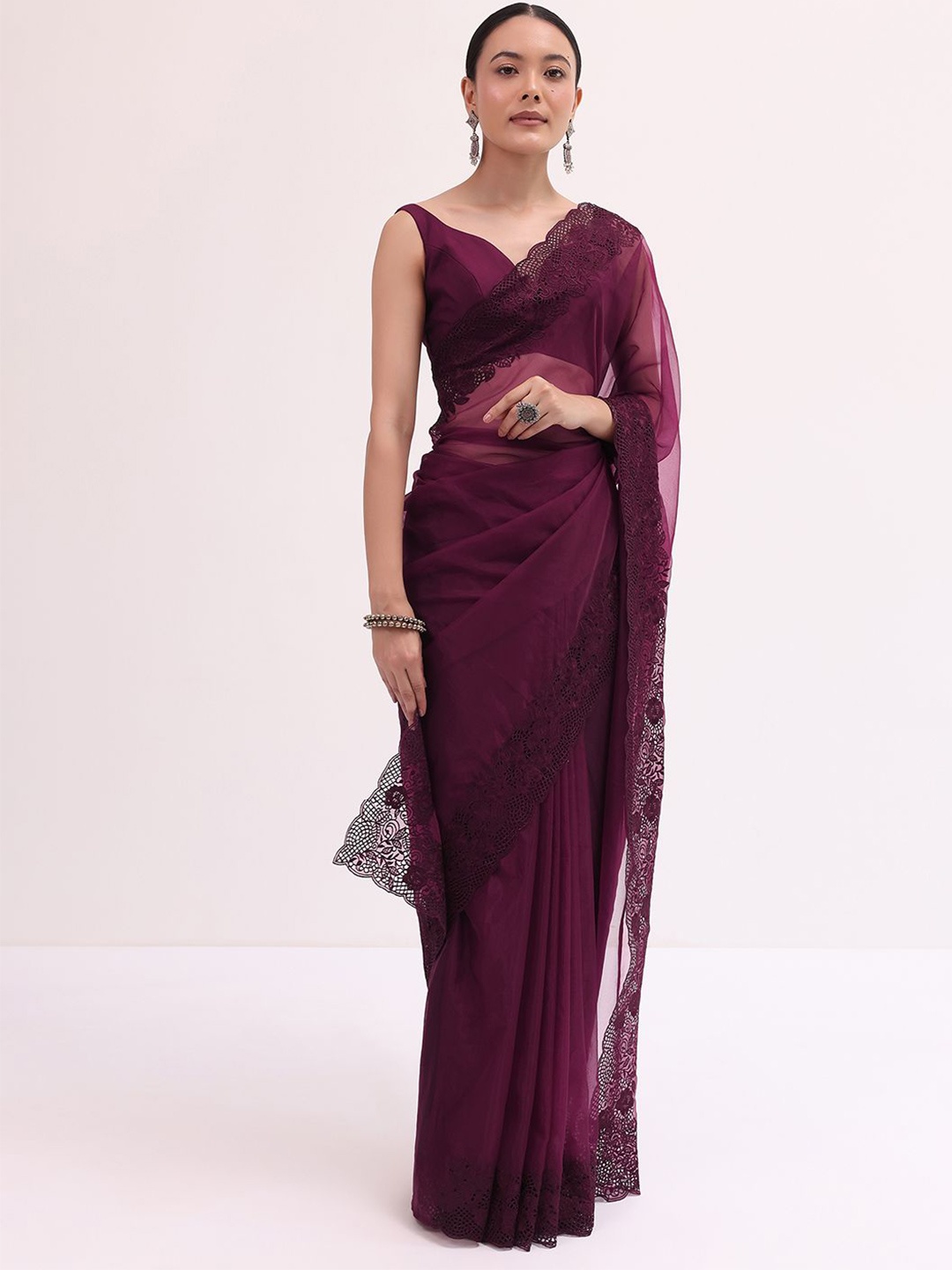 

KALKI Fashion Floral Jaali Organza Ready To Wear Saree, Na