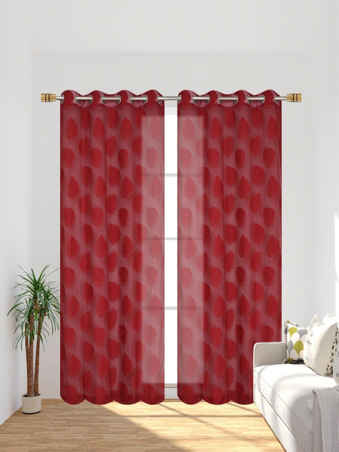 

Galaxy Home Decor Maroon Set of 2 Sheer Long Door Curtain