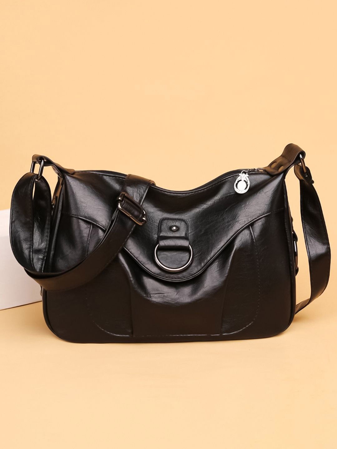 

HAUTE SAUCE by Campus Sutra PU Half Moon Handheld Bag with Quilted, Black
