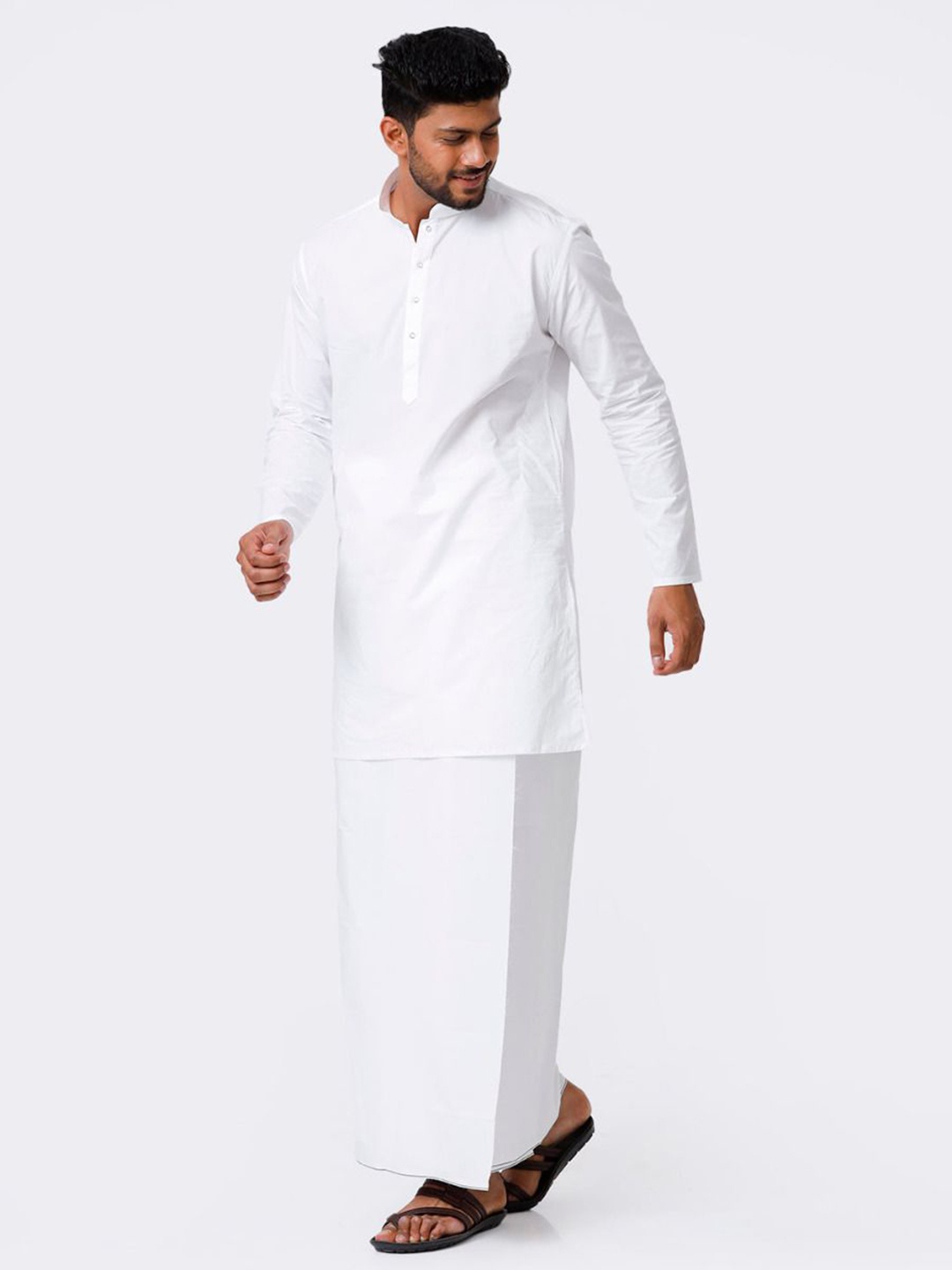 

RAMRAJ COTTON Men Cotton Full Sleeve Kurta With Dhoti, White
