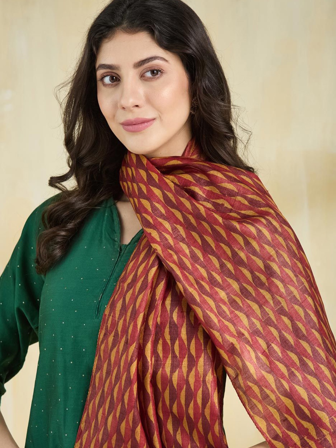 

Fabindia Women Printed Stole, Rust