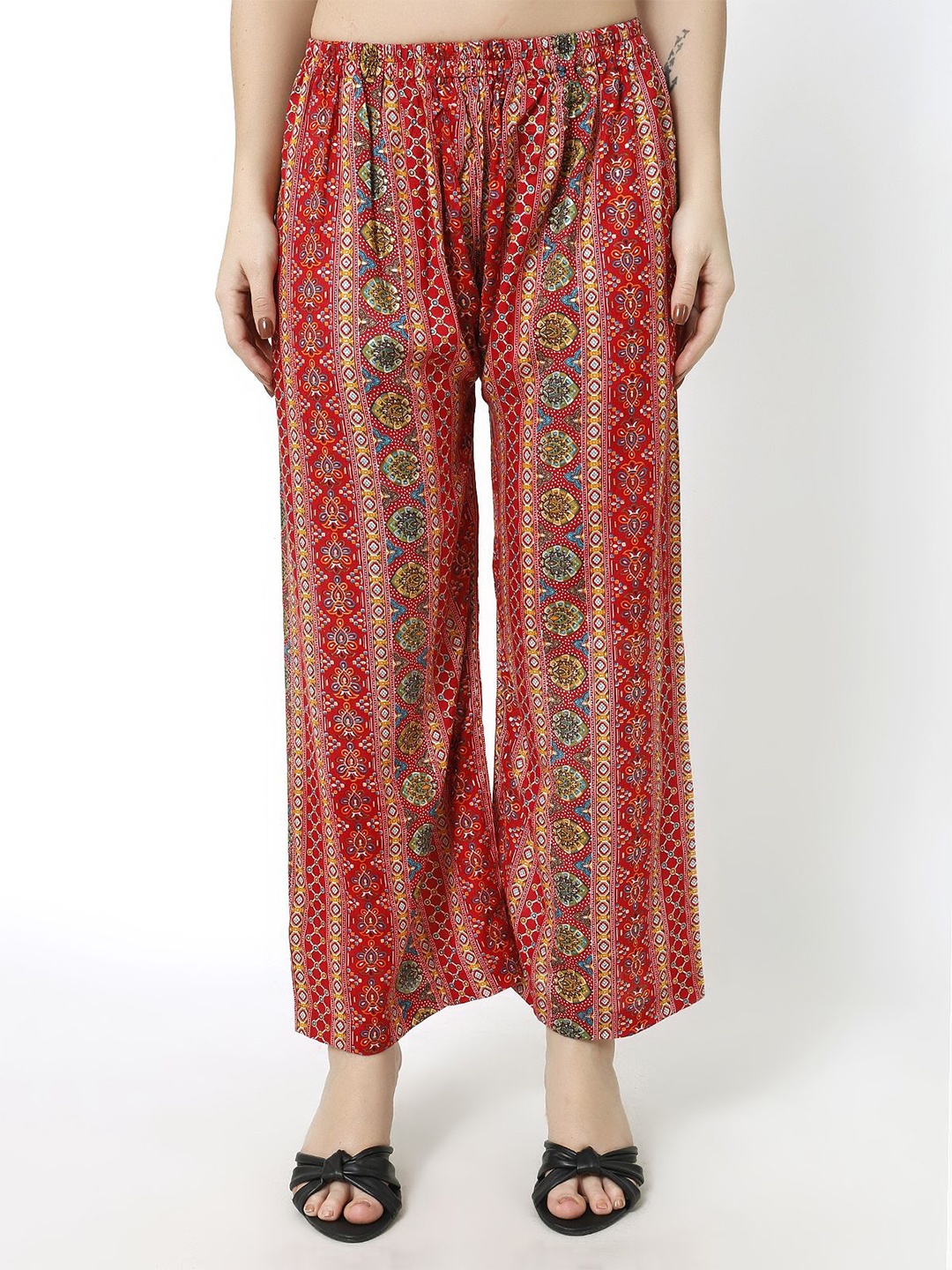 

Trendzmy Women Floral Printed Knitted Palazzos, Red