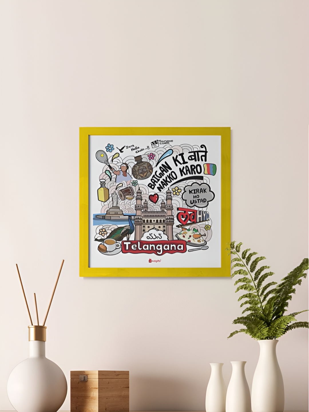 

Indigifts Yellow & White Square Telangana Theme Wall Art