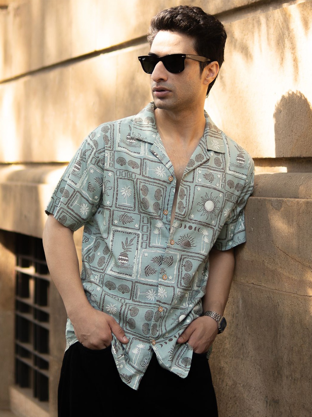 

Powerlook Men Opaque Printed Casual Shirt, Blue