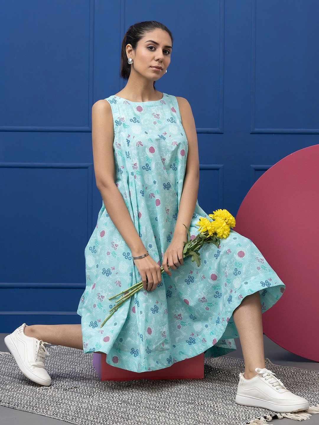 

SAKA DESIGNS Floral Print Fit & Flare Midi Dress, Blue