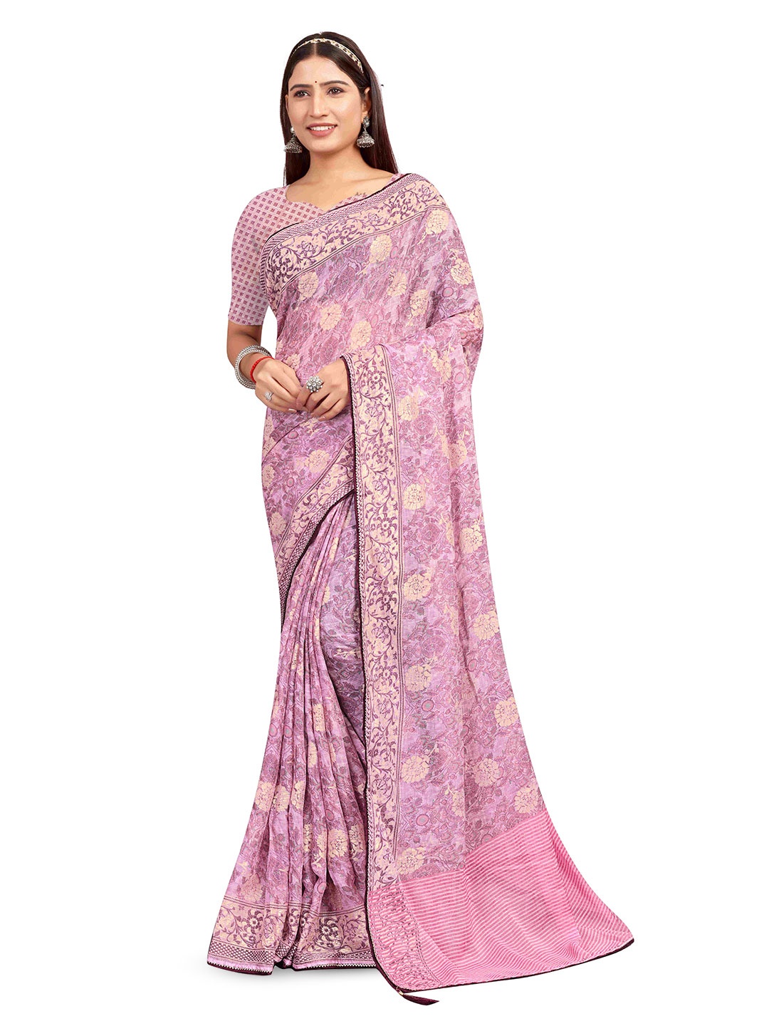 

shree krishna fashion Floral Art Silk Saree, Purple