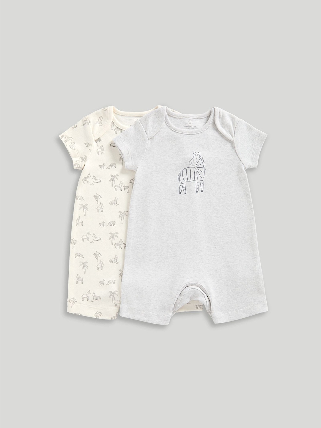 

mothercare Infants Pack Of 2 Printed Pure Cotton Rompers, Cream