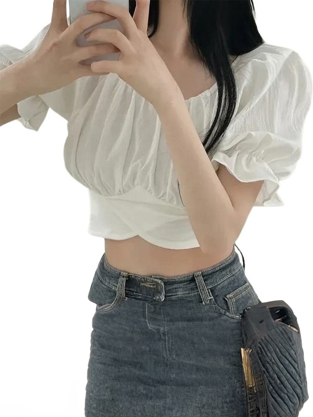 

NiloBerry Off-Shoulder Styled Back Crop Top, White