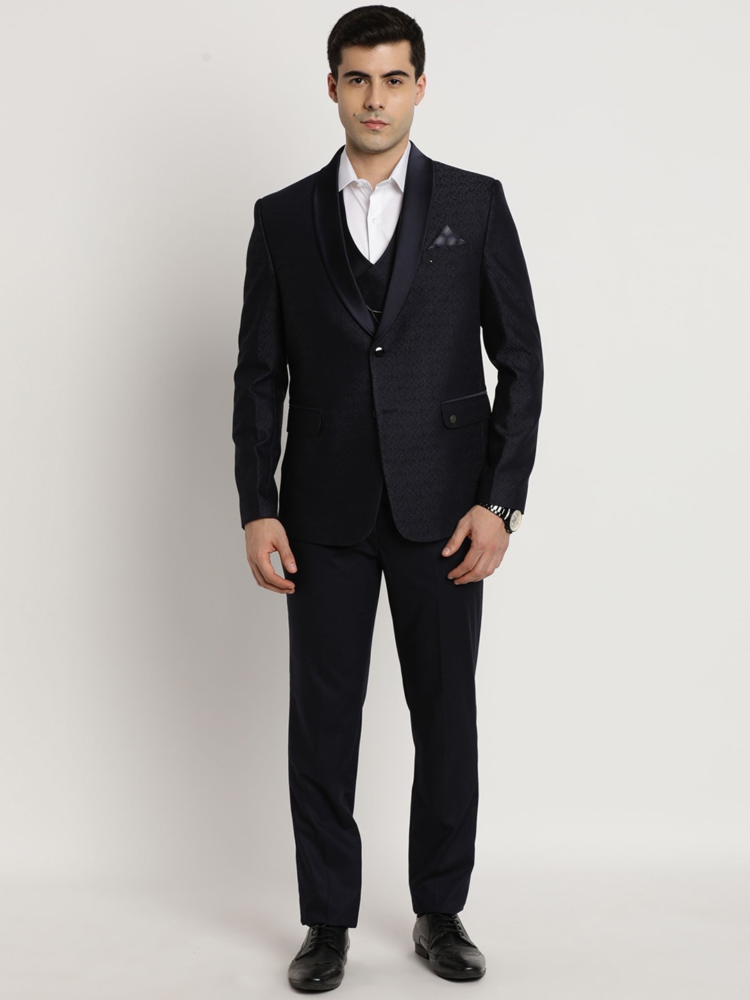 

Turtle Self-Design Slim Fit Single-Breasted 3 Piece Suits, Navy blue