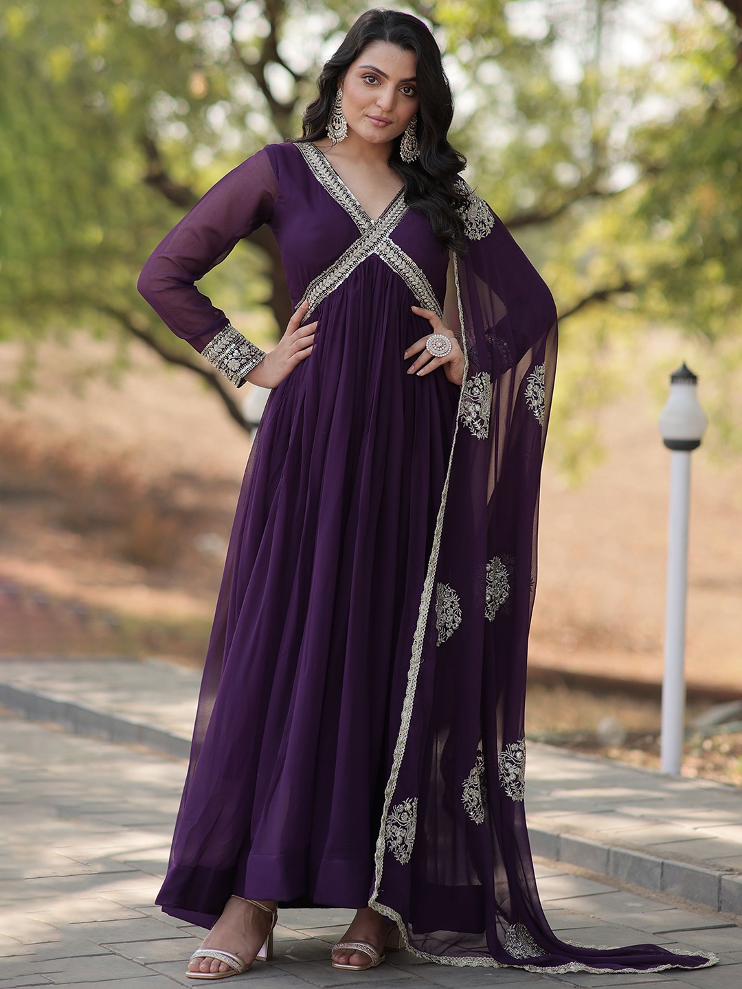 

Anara Women Georgette Anarkali Kurta, Purple