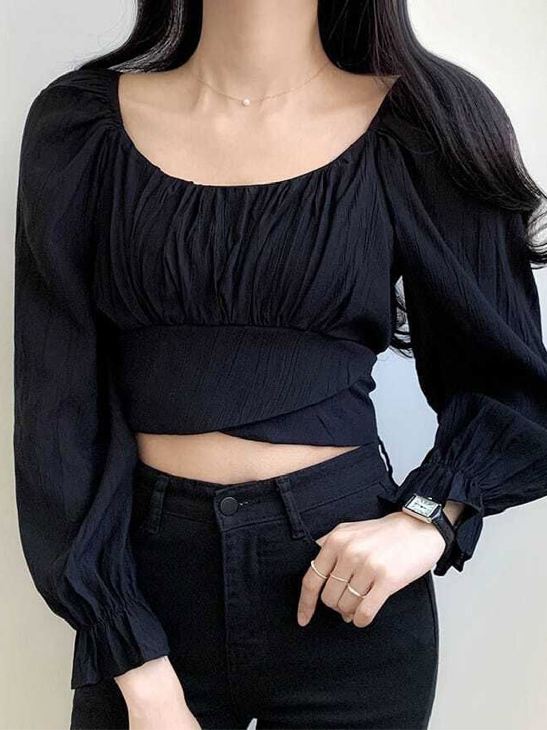 

NiloBerry Off-Shoulder Flutter Sleeve Crop Top, Cream