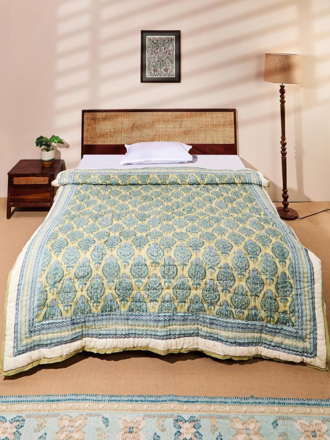 

Fabindia Green & Blue Ethnic Motifs AC Room Single Bed Quilt