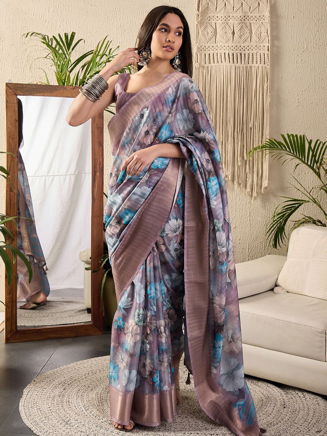 

Saree mall Floral Sungudi Sarees, Mauve