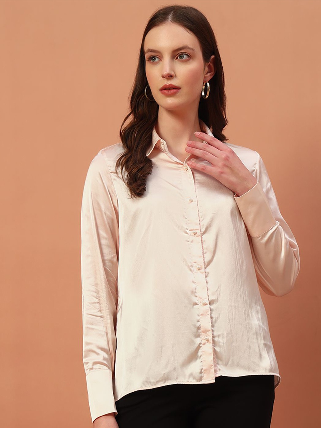 

Rudraaksha Creations Women Relaxed Semi Sheer Casual Shirt, Beige