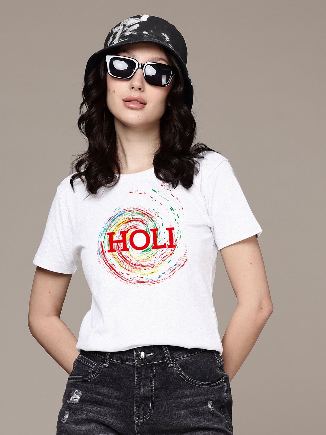 

Moda Rapido Women Printed Extended Sleeves Applique T-shirt, Silver