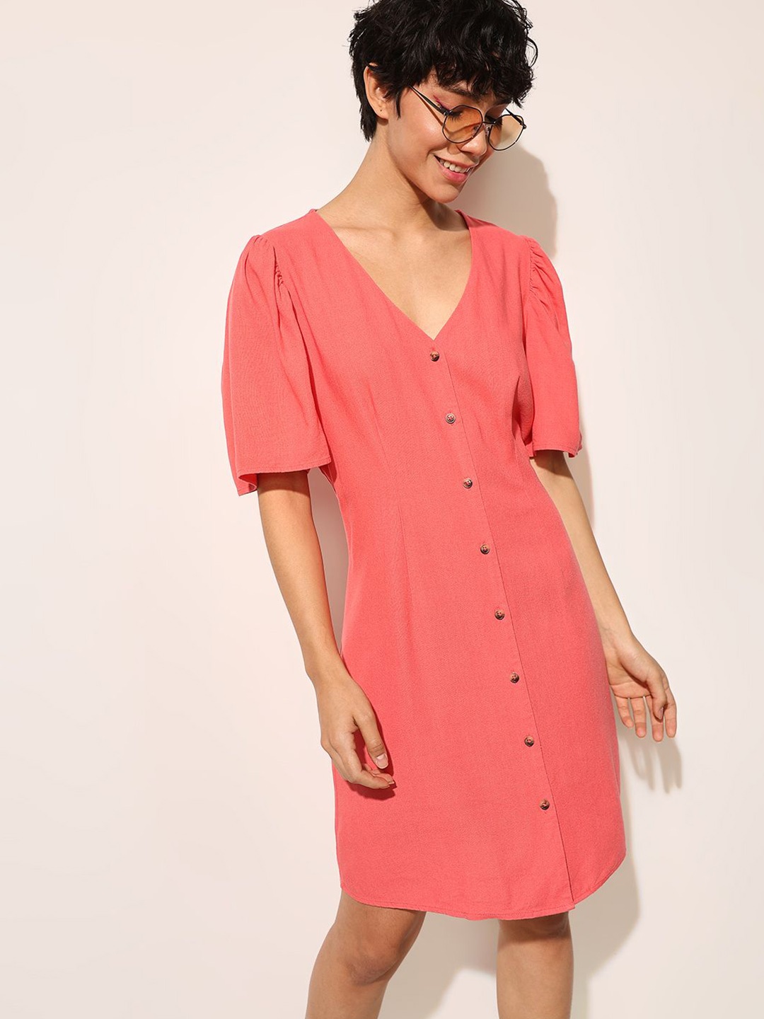 

ONLY Flared Sleeve A-Line Dress, Pink