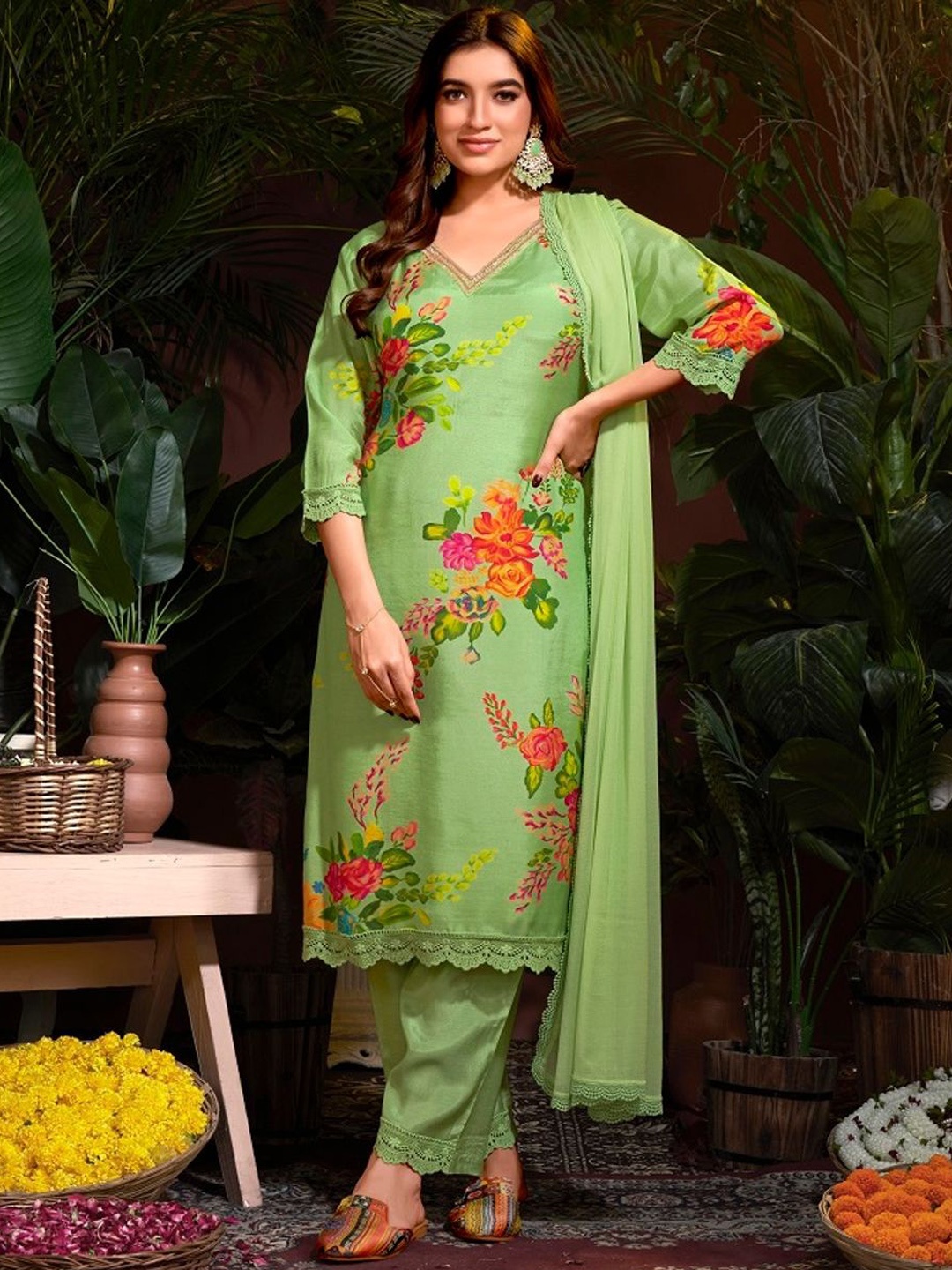 

Suha Women Pure Cotton Poly Chiffon, Green