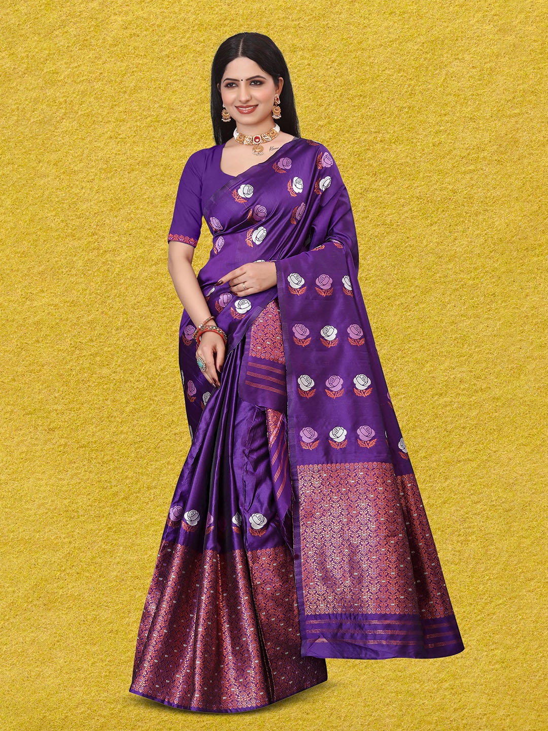

KAMDAR Seapallu Self Pari Silk Zari Work Assamese Mekhela Chador, Violet