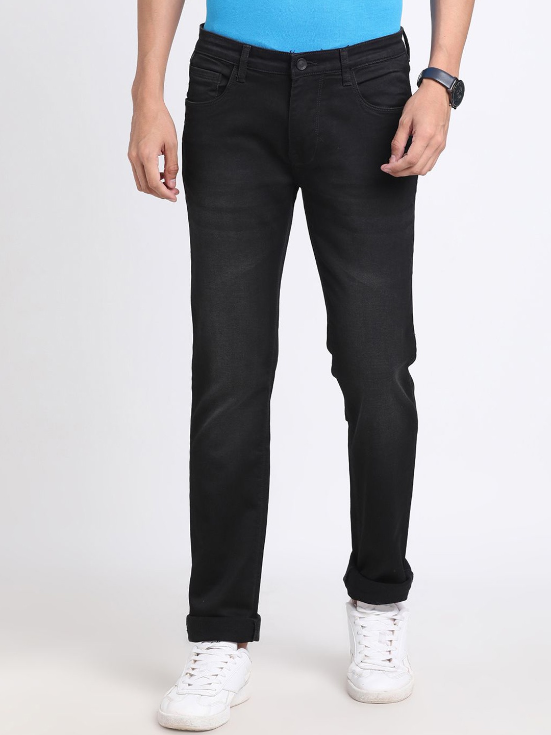

Turtle Men Narrow Tapered Fit Light Fade Stretchable Jeans, Black