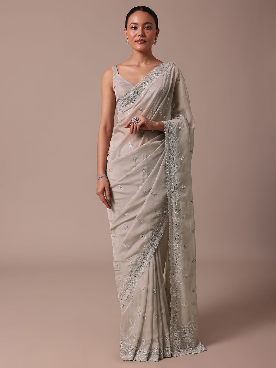 

KALKI Fashion Floral Organza Ready To Wear Saree, Grey
