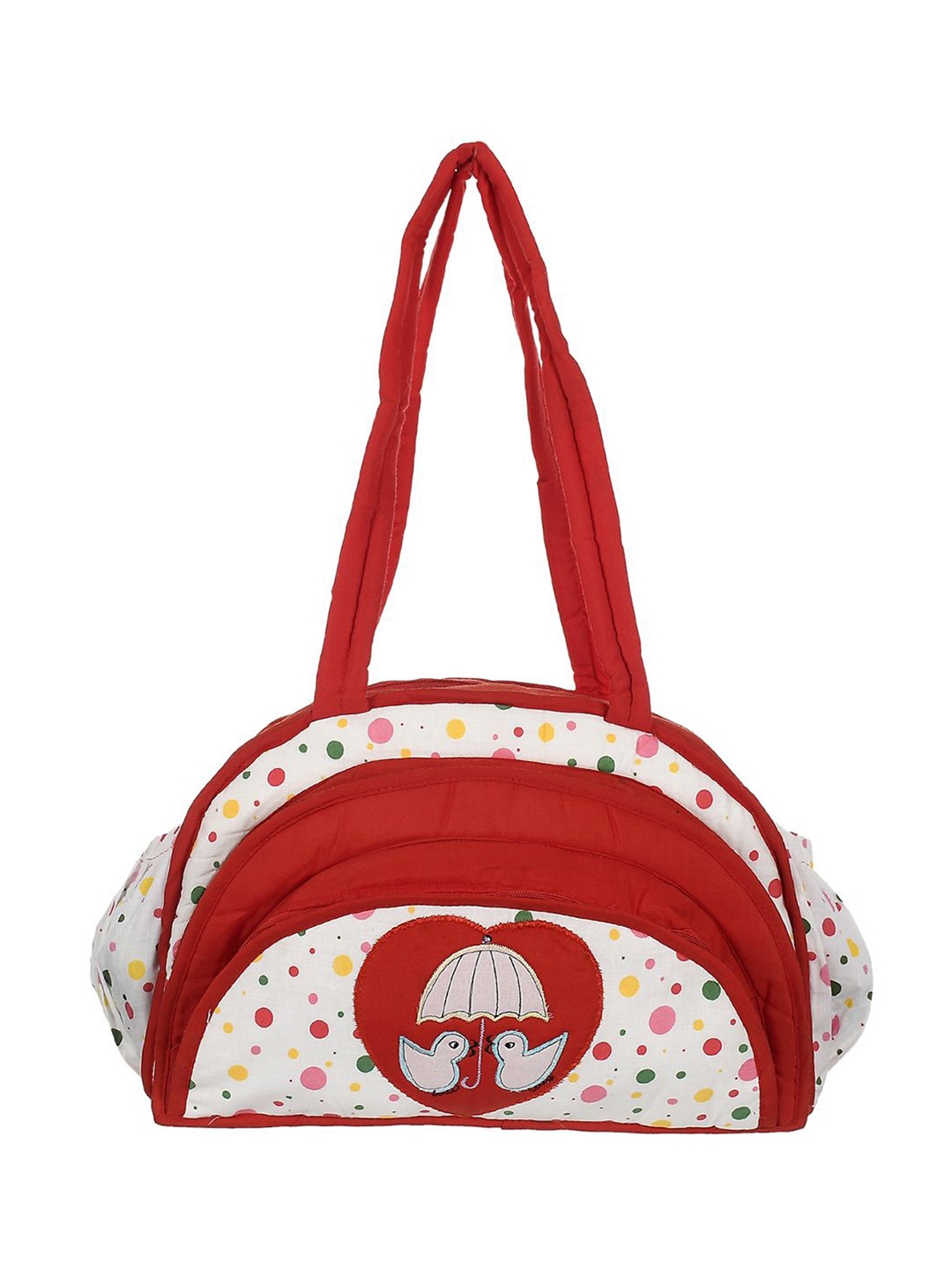 

Kuber Industries Floral Printed Shopper Tote Bag with Applique, Red
