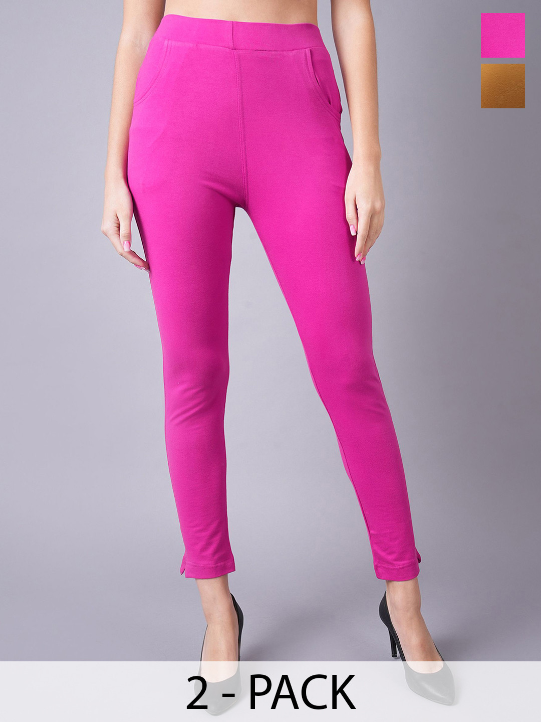 

Valles365 by S.C. Pack Of 2 Cotton Ankle Length Leggings, Magenta