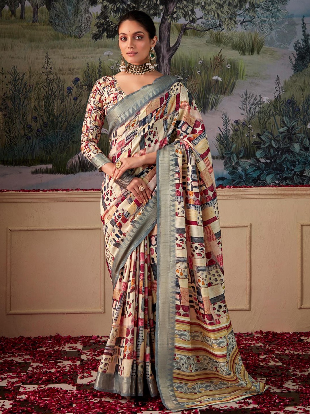

LeeliPeeri Designer Zari Silk Cotton Tussar Saree, Cream