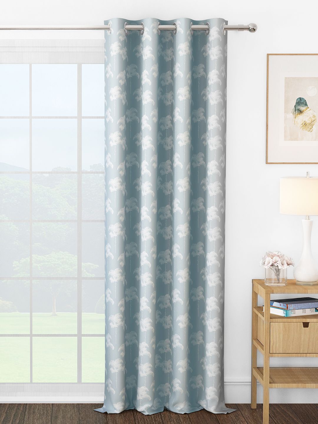 

Story@home Grey & White Floral Room Darkening Long Door Curtain