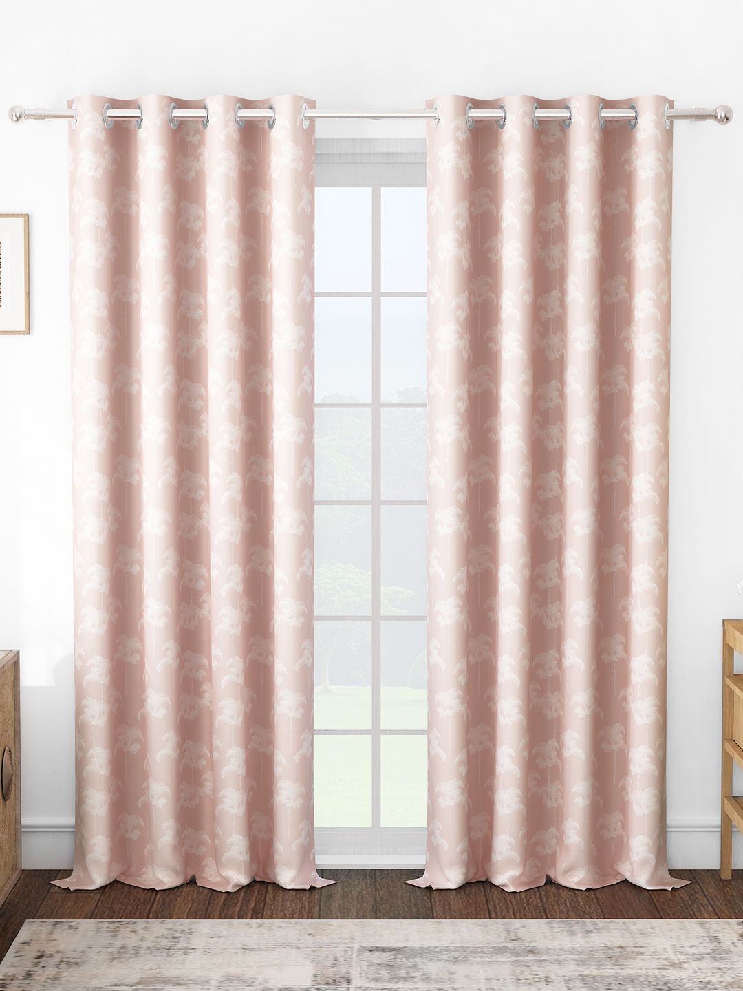 

Story@home Pink & White Set of 2 Floral Room Darkening Door Curtain