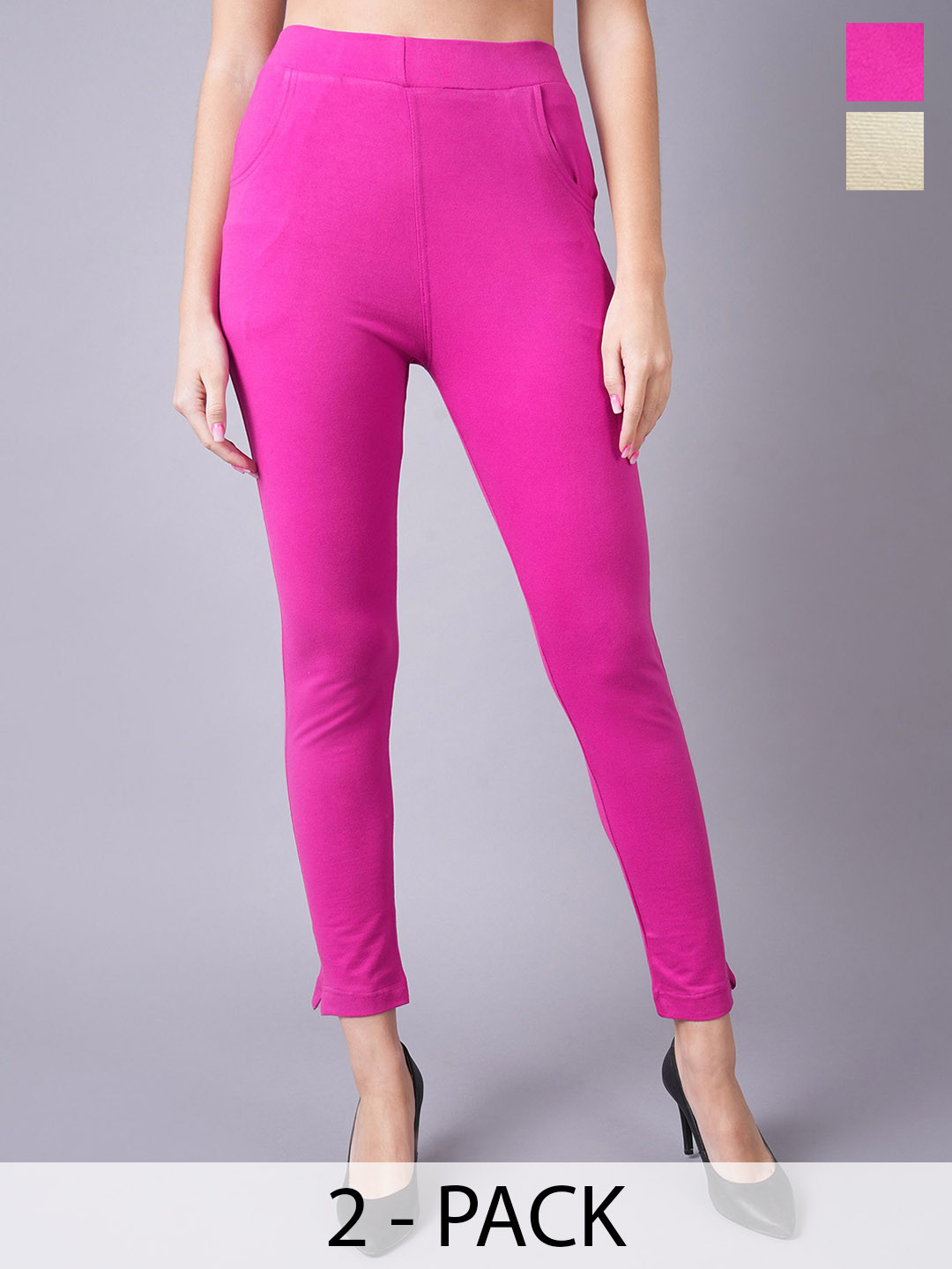 

Valles365 by S.C. Pack Of 2 Cotton Plus Size Ankle Length Leggings, Magenta